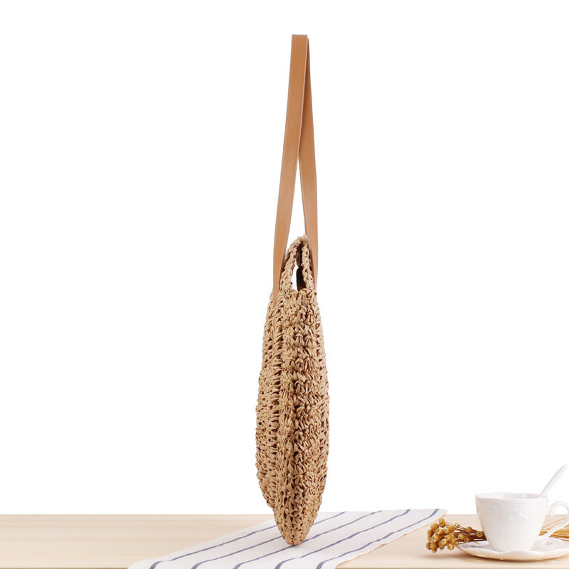 Simple Round Shoulder Bag Straw Handbag Summer Beach Bags